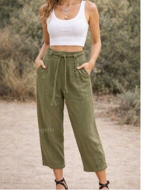 Joie Martin Cotton Gauze Pants Green High Rise Relaxed Crop Size 8 NWT
